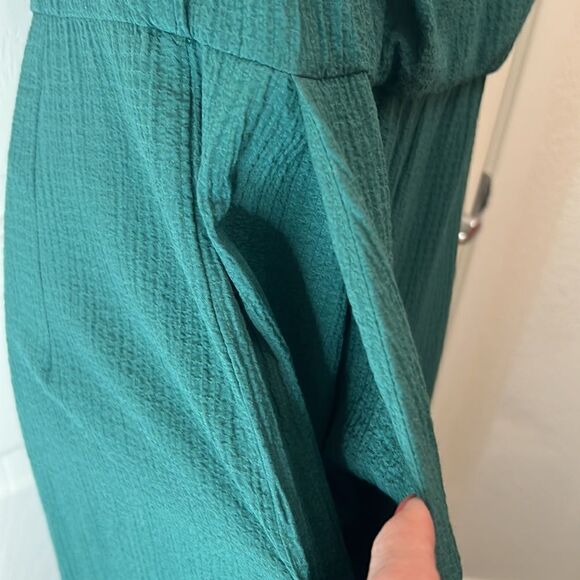 Calvin Klein Pantsuit Size 12 Green Scoop Pleated Neck Sleeveless Pockets - Picture 4 of 12